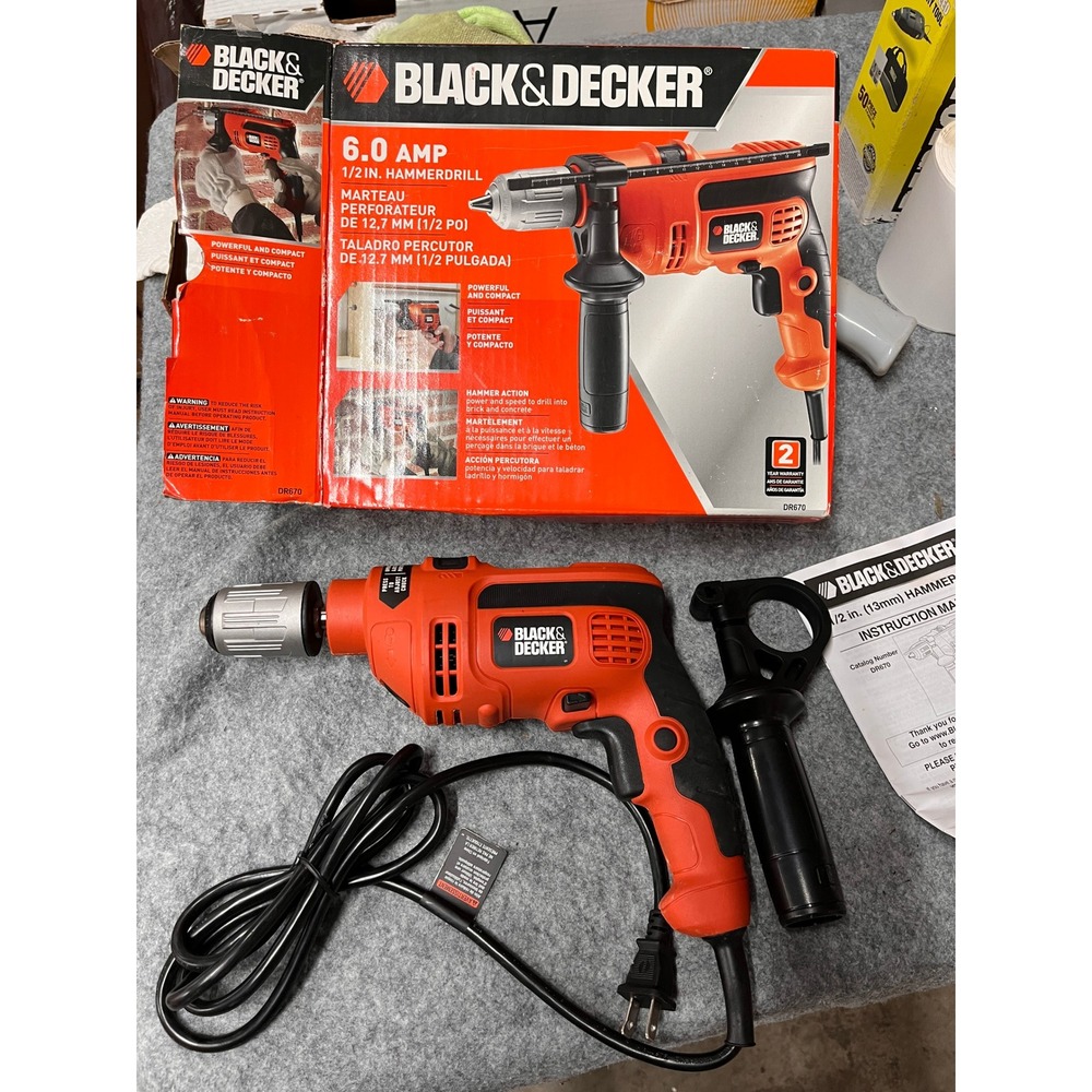 Black & Decker Hammer Drill DR670 6.0 Amp 1/2 Inch Orange NEW Corded Tool